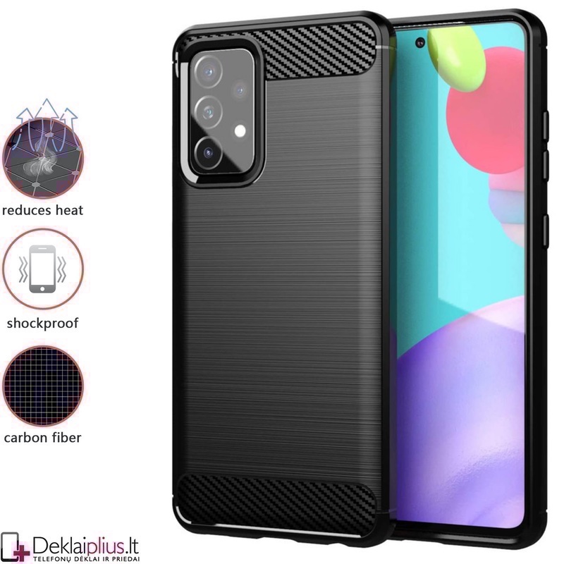 Carbon guminis dėklas - juodas (telefonams Samsung A72/A72 5G) Carbon guminis dėklas - juodas (telefonams Samsung A72/A72 5G)